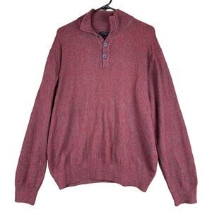 Kenneth Roberts Mens Sweater Red Gray Knitted Henley Collared Wool Blend Large